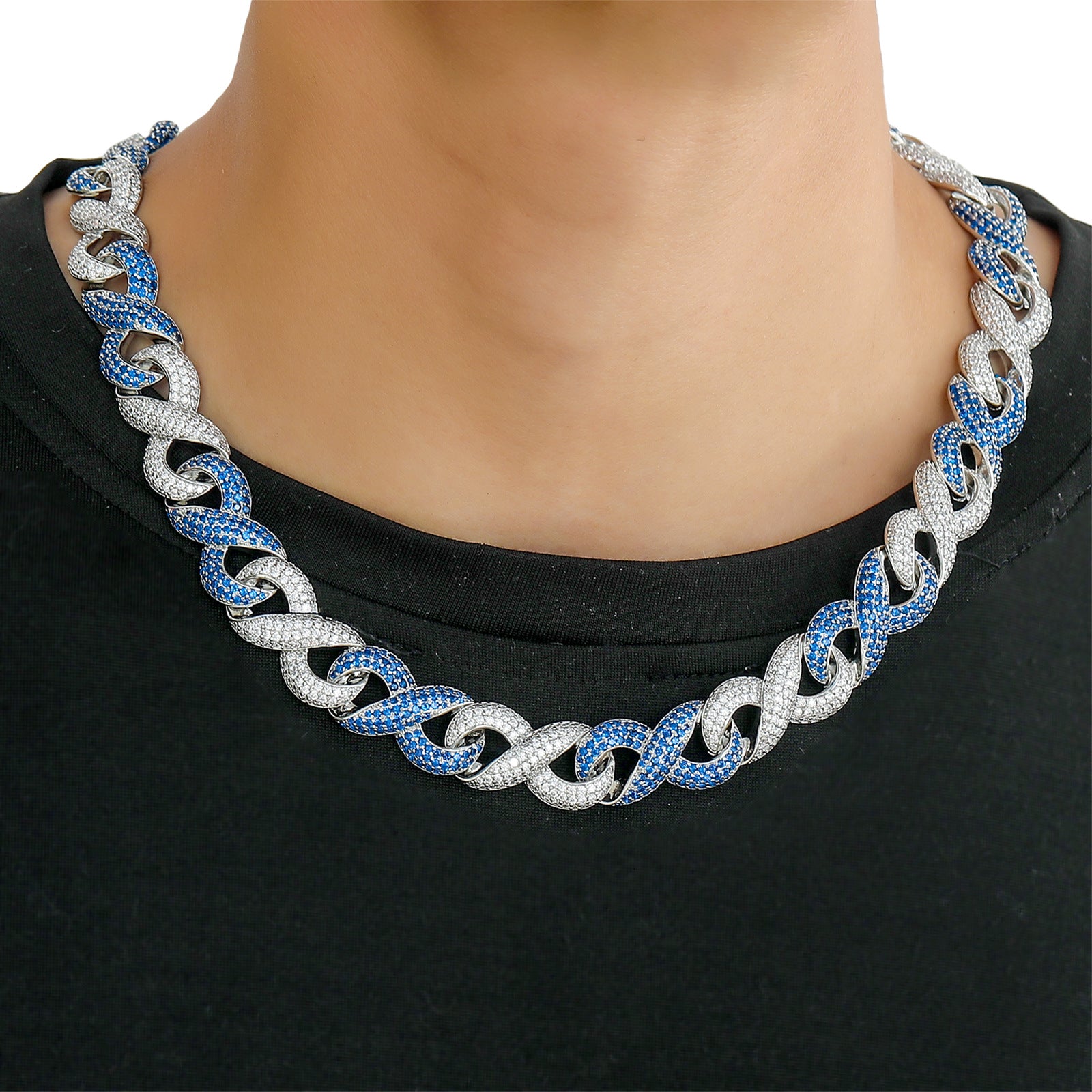 10mm Moissanite Infinity Symbol Blue Cuban Chain