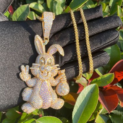 Moissanite Hip Hop 3D Cartoon Animal Rabbit Pendant
