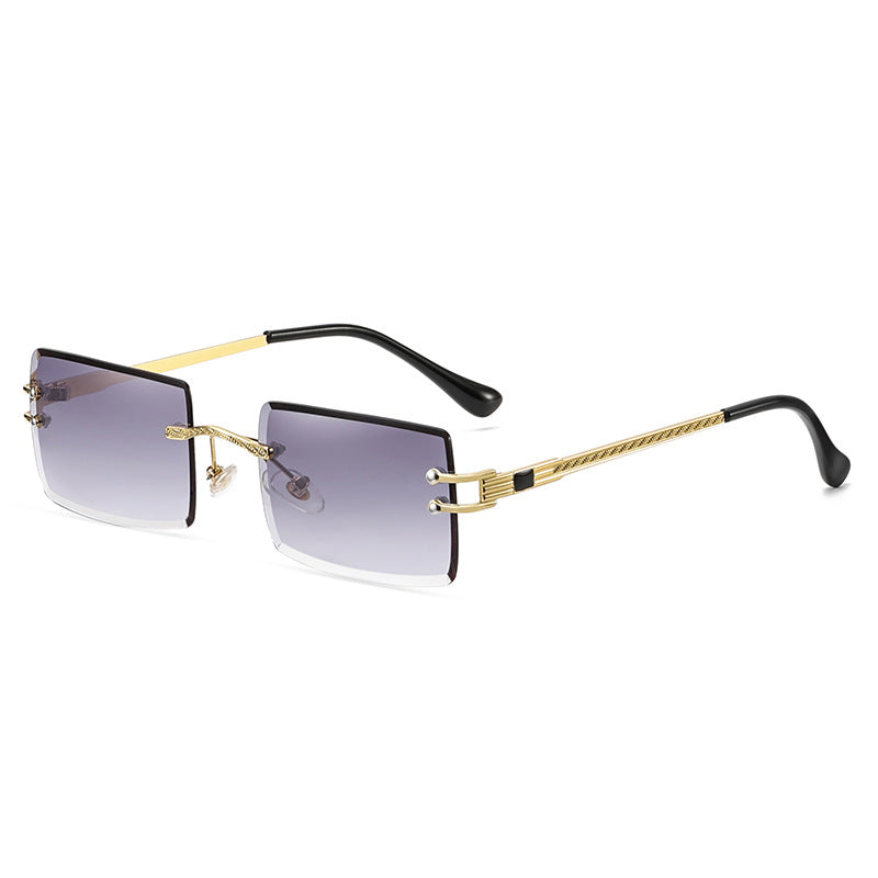 Crystal Cut Face Small Square Frame Twist Design Frame Rimless Sunglasses