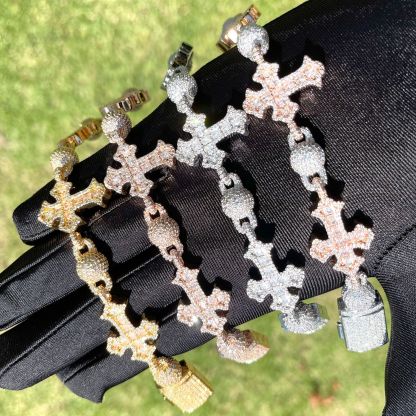 Hip-Hop Cross Bracelet with Moissanite Beads