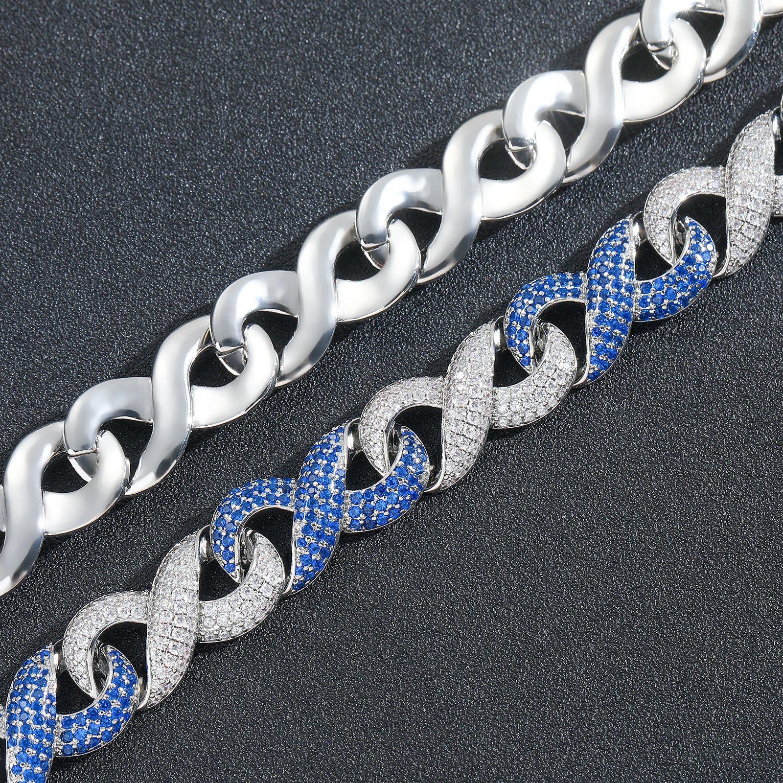 10mm Moissanite Infinity Symbol Blue Cuban Chain