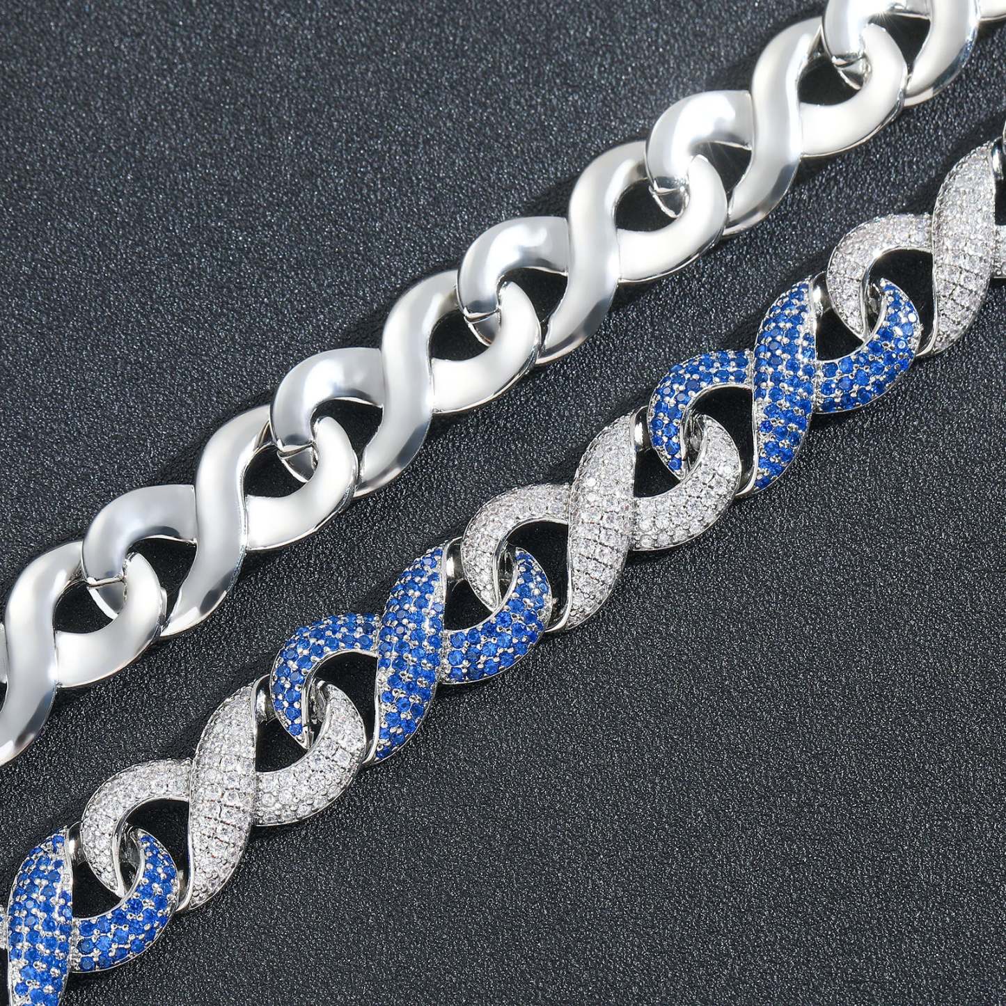 10mm Moissanite Infinity Symbol Blue Cuban Chain