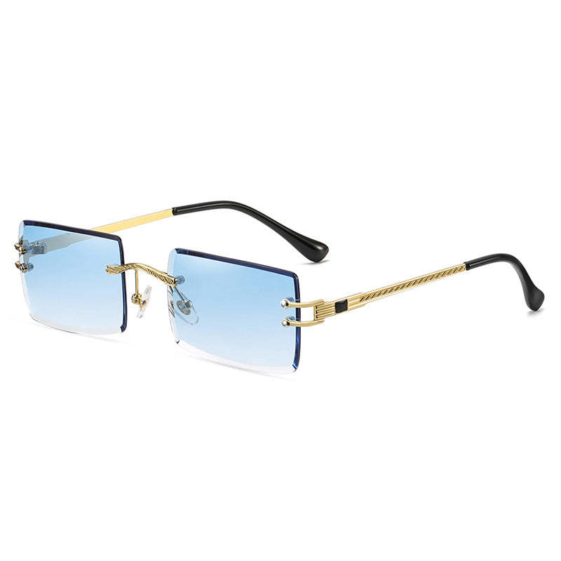 Crystal Cut Face Small Square Frame Twist Design Frame Rimless Sunglasses