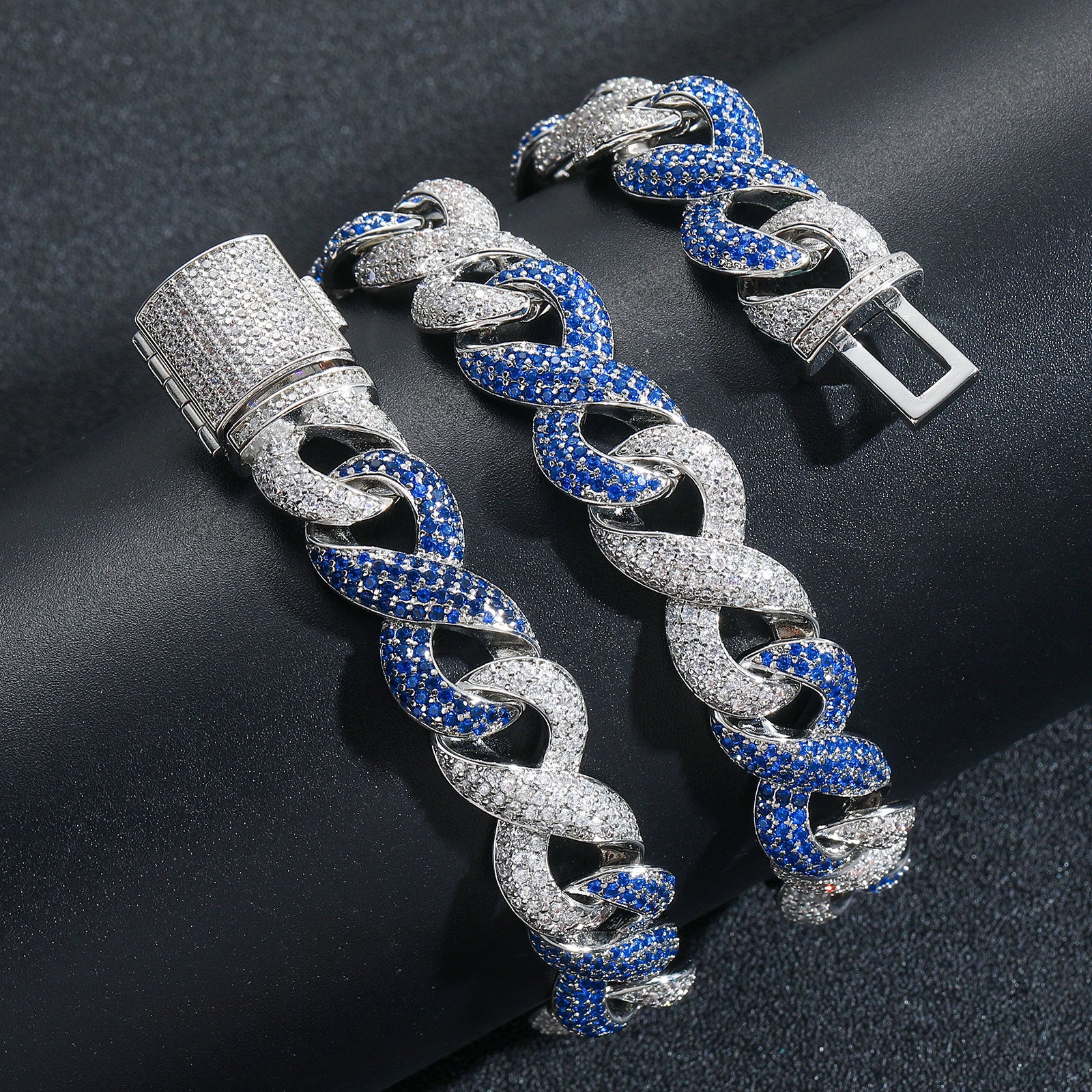 10mm Moissanite Infinity Symbol Blue Cuban Chain
