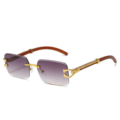 New Frameless Square Metal Leopard Design Frame Sunglasses