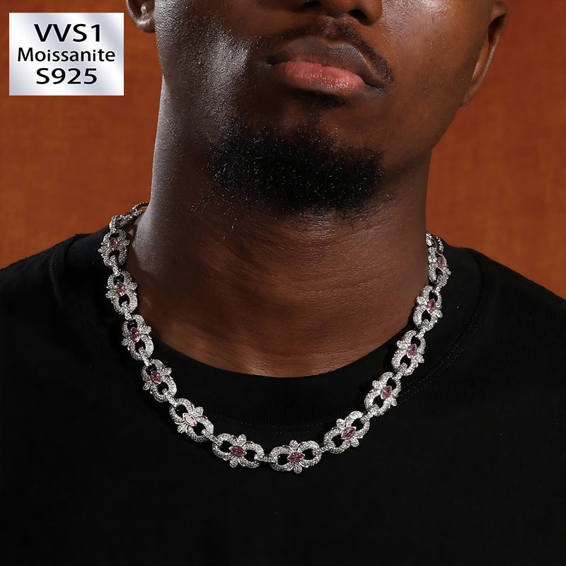 16mm Moissanite "Horseshoe Flower" Cuban Link Chain