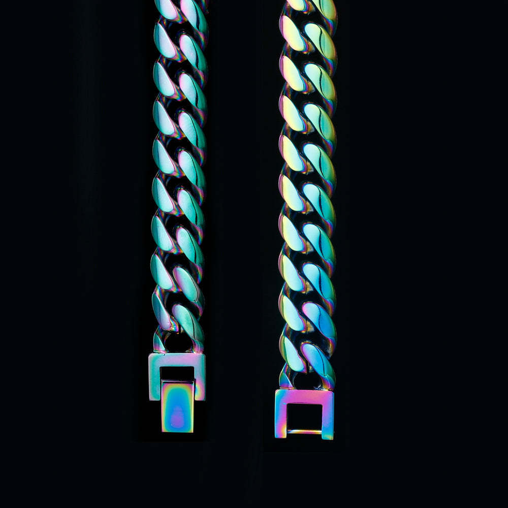 10mm Rainbow Miami Cuban Link Chain and bracelet set-krkcom