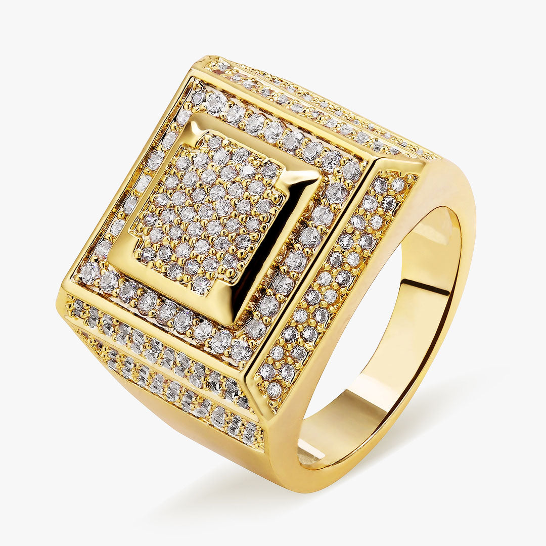 Diamond CZ Retro Cubist Mens Ring in 14K Gold KRKC