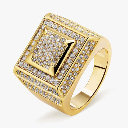 Diamond CZ Retro Cubist Mens Ring in 14K Gold KRKC