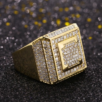 Diamond CZ Retro Cubist Mens Ring in 14K Gold KRKC