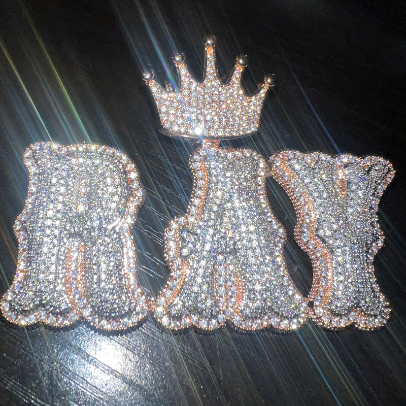 Moissanite Custom Crown Bail Layered Bubble Letter Pendant