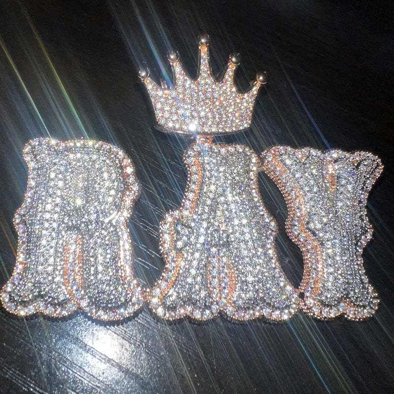 Moissanite Custom Crown Bail Layered Bubble Letter Pendant