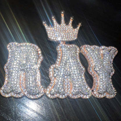 Moissanite Custom Crown Bail Layered Bubble Letter Pendant