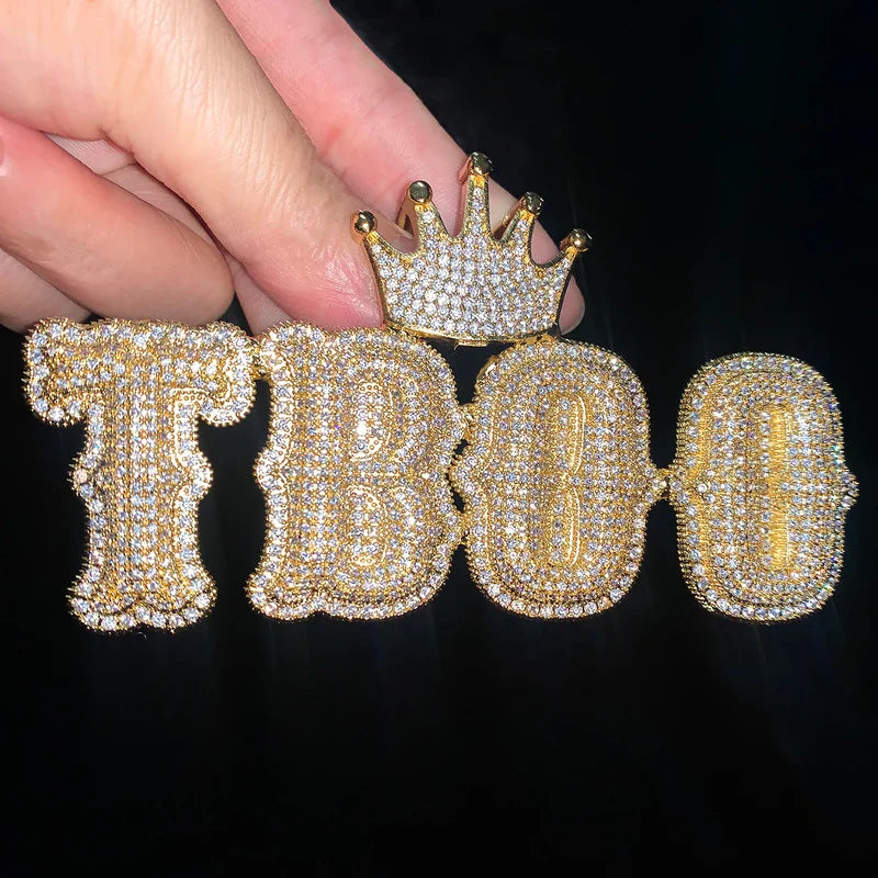 Moissanite Custom Crown Bail Layered Bubble Letter Pendant