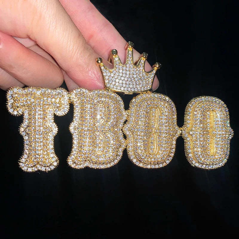 Moissanite Custom Crown Bail Layered Bubble Letter Pendant