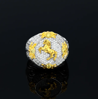 Moissanite hip-hop horse ring
