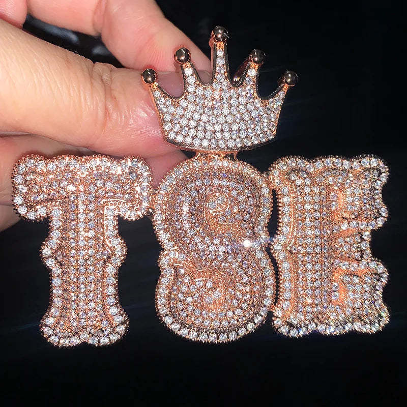 Moissanite Custom Crown Bail Layered Bubble Letter Pendant
