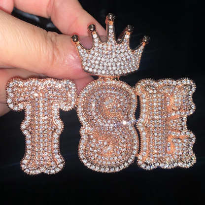 Moissanite Custom Crown Bail Layered Bubble Letter Pendant