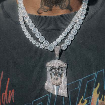 Big Jesus Piece Moissanite White Gold Pendant