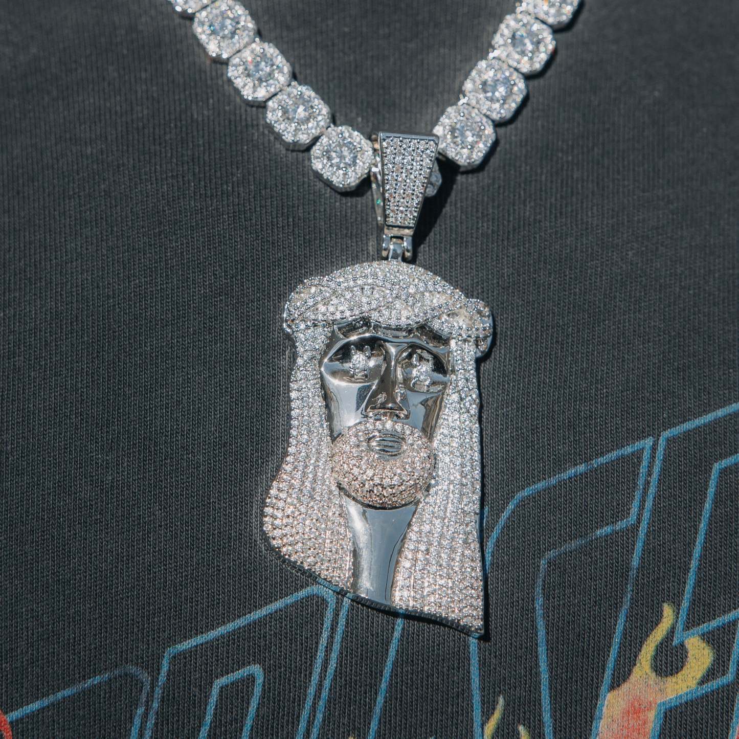 Big Jesus Piece Moissanite White Gold Pendant