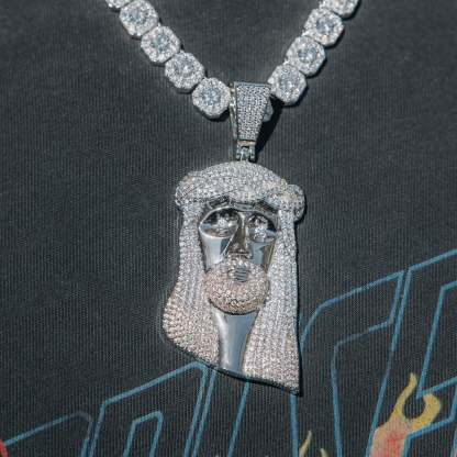 Big Jesus Piece Moissanite White Gold Pendant