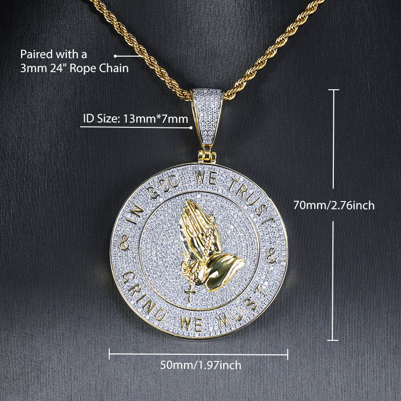 Iced Praying Hands Faith Moissanite Pendant ( FREE Chain Included）