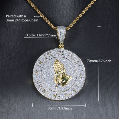 Iced Praying Hands Faith Moissanite Pendant ( FREE Chain Included）