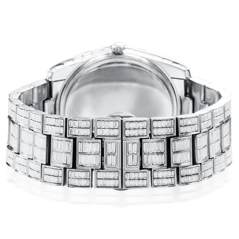 Full Iced Arabic Numerals Date Display Men's Watch in White Gold