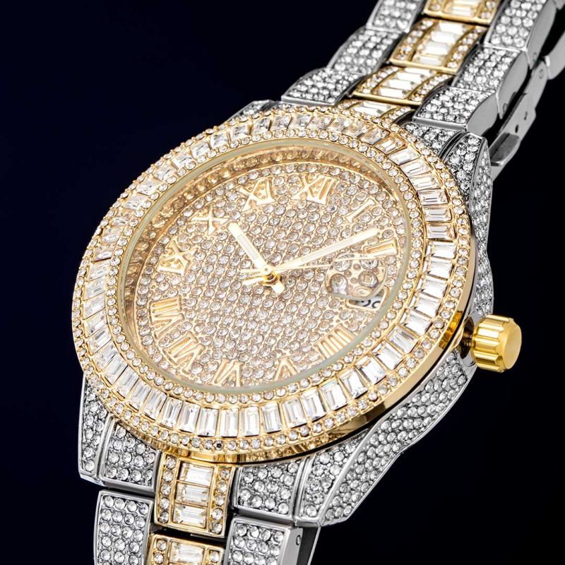Iced Two Tone Baguette Cut Roman Numerals Men's Watch