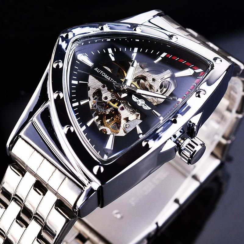 Triangle Skeleton Automatic Mechanical Watch with Stainless Steel Strap
