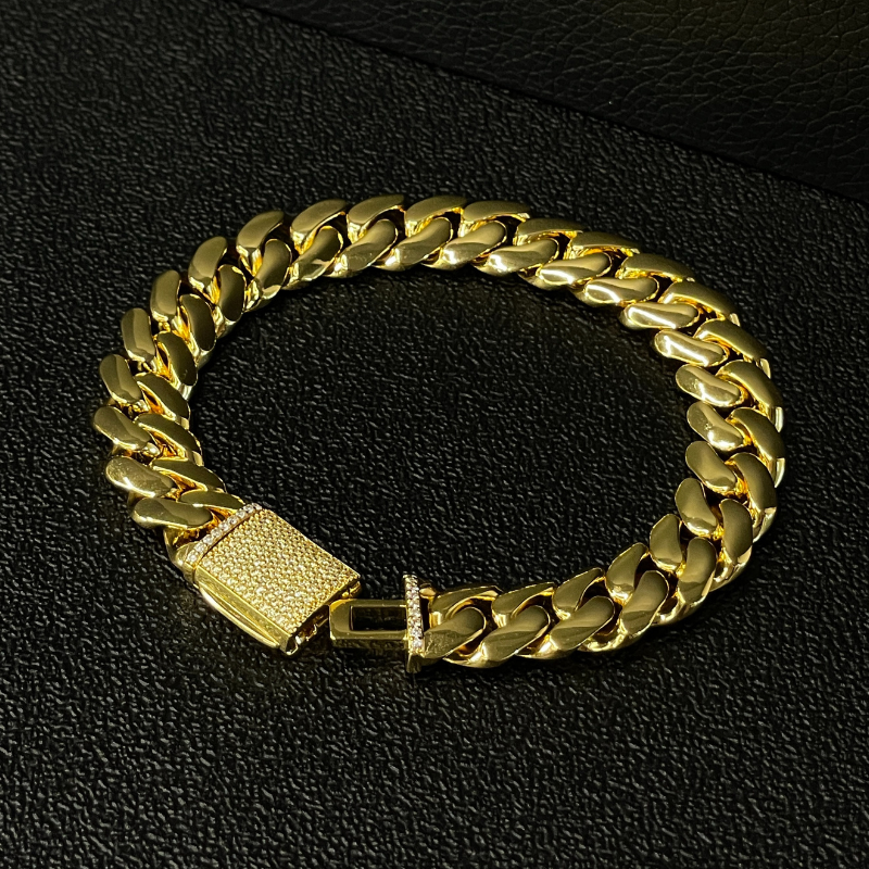 12mm Moissanite Miami Cuban 14K Bracelet