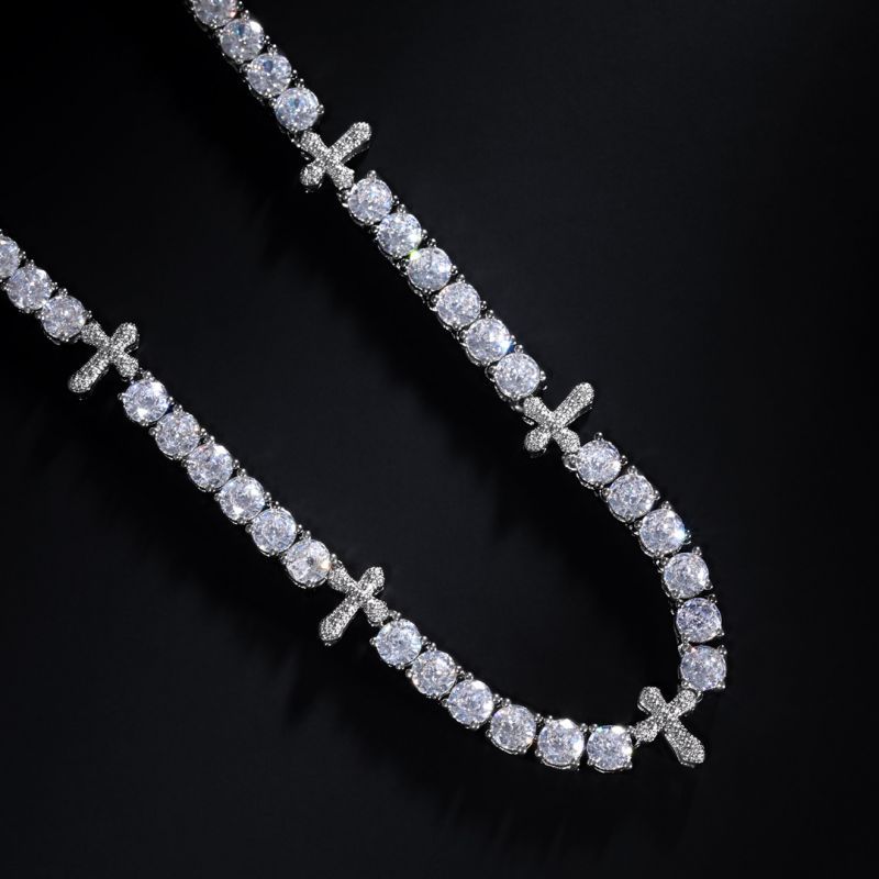 5mm S925 Iced Cross Moissanite Tennis Chain in White Gold