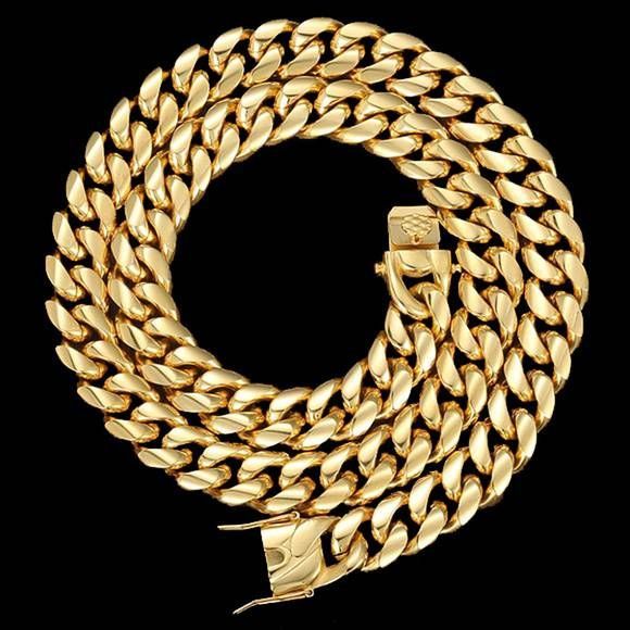 18mm Stainless Steel Miami Cuban Chain in Gold
