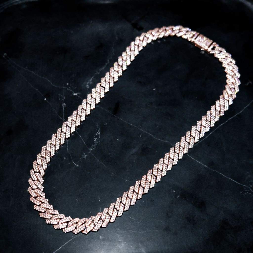 12mm Miami Moissanite Diamond Cuban Chain- Rose Gold