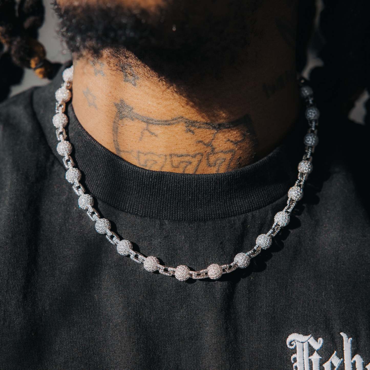 Iced Cuffed Beads Chain White Gold