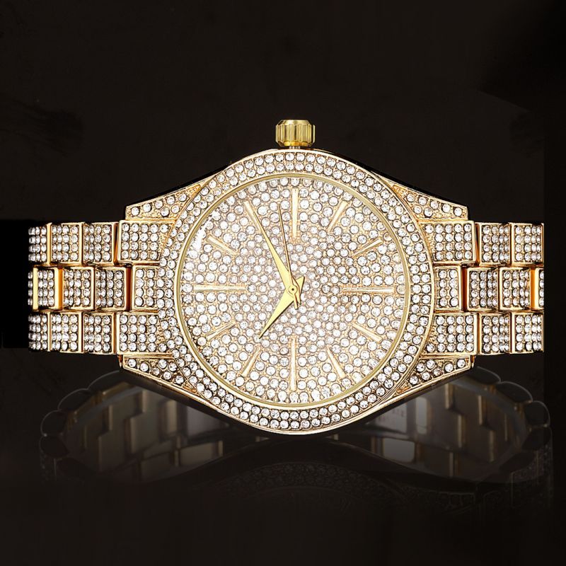 Fully Iced Round Bezel Men's Watch in Gold