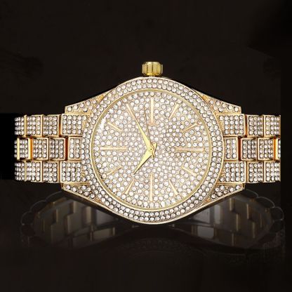 Fully Iced Round Bezel Men's Watch in Gold