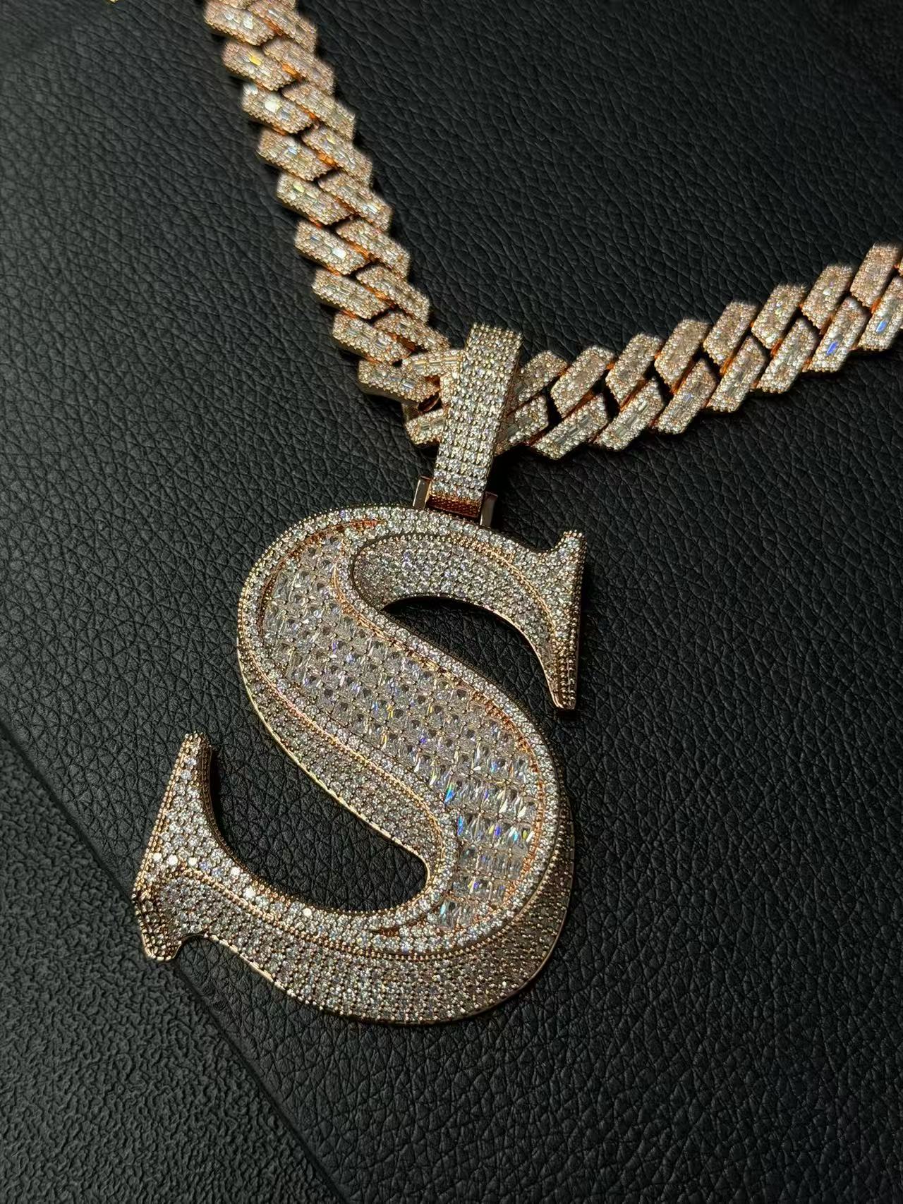 S925 Moissanite Letter S Pendant Set