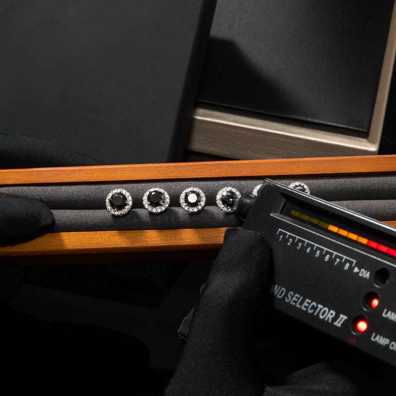 0.8 Carats *2 Round Black Halo VVS1 Moissanite Earrings in S925 Sterling Silver