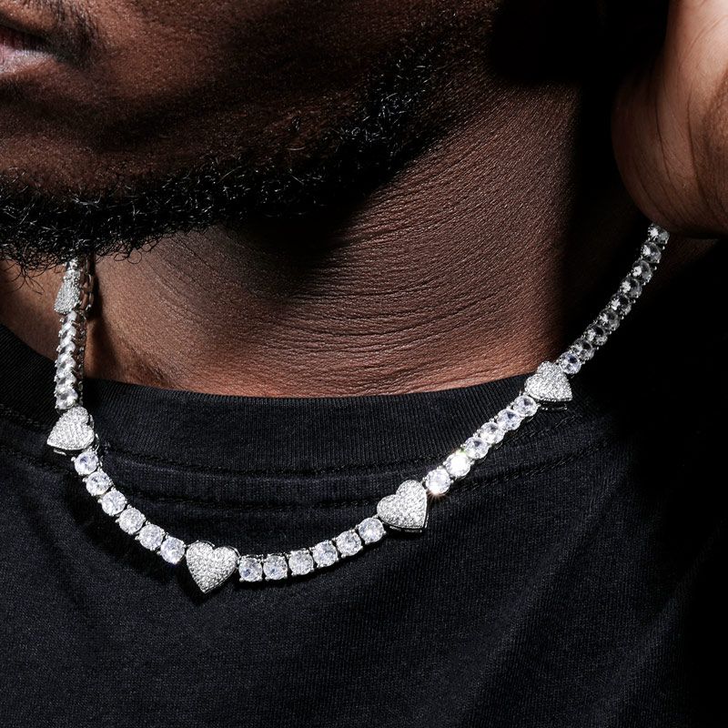 5mm Moissanite Heart Tennis Chain in White Gold