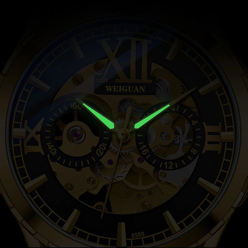 Skeleton Luminous Automatic Mechanical Men's Watch with Steel Strap