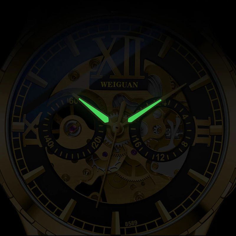 Skeleton Luminous Automatic Mechanical Men's Watch with Steel Strap