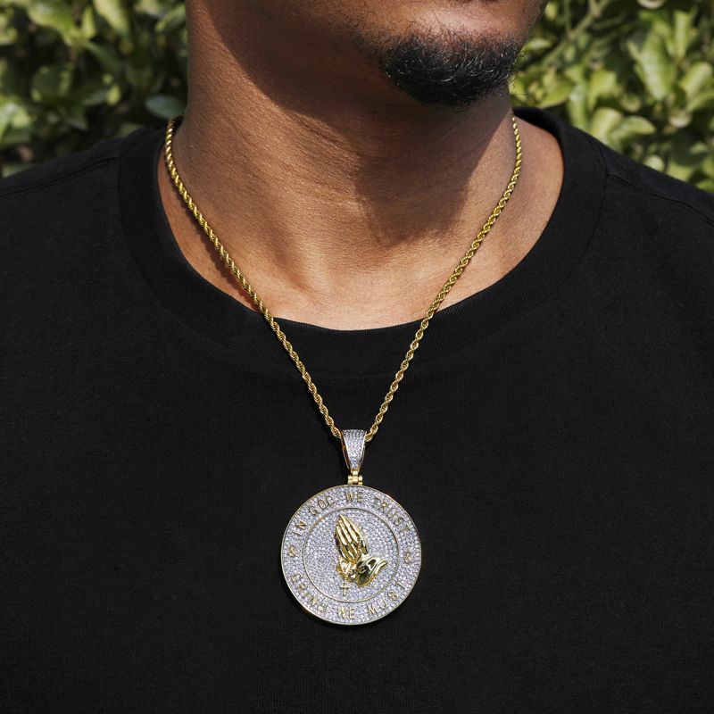 Iced Praying Hands Faith Moissanite Pendant ( FREE Chain Included）