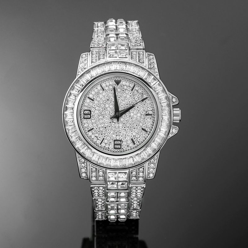 18K White Gold Finish Iced Watch