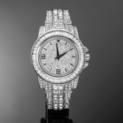 18K White Gold Finish Iced Watch