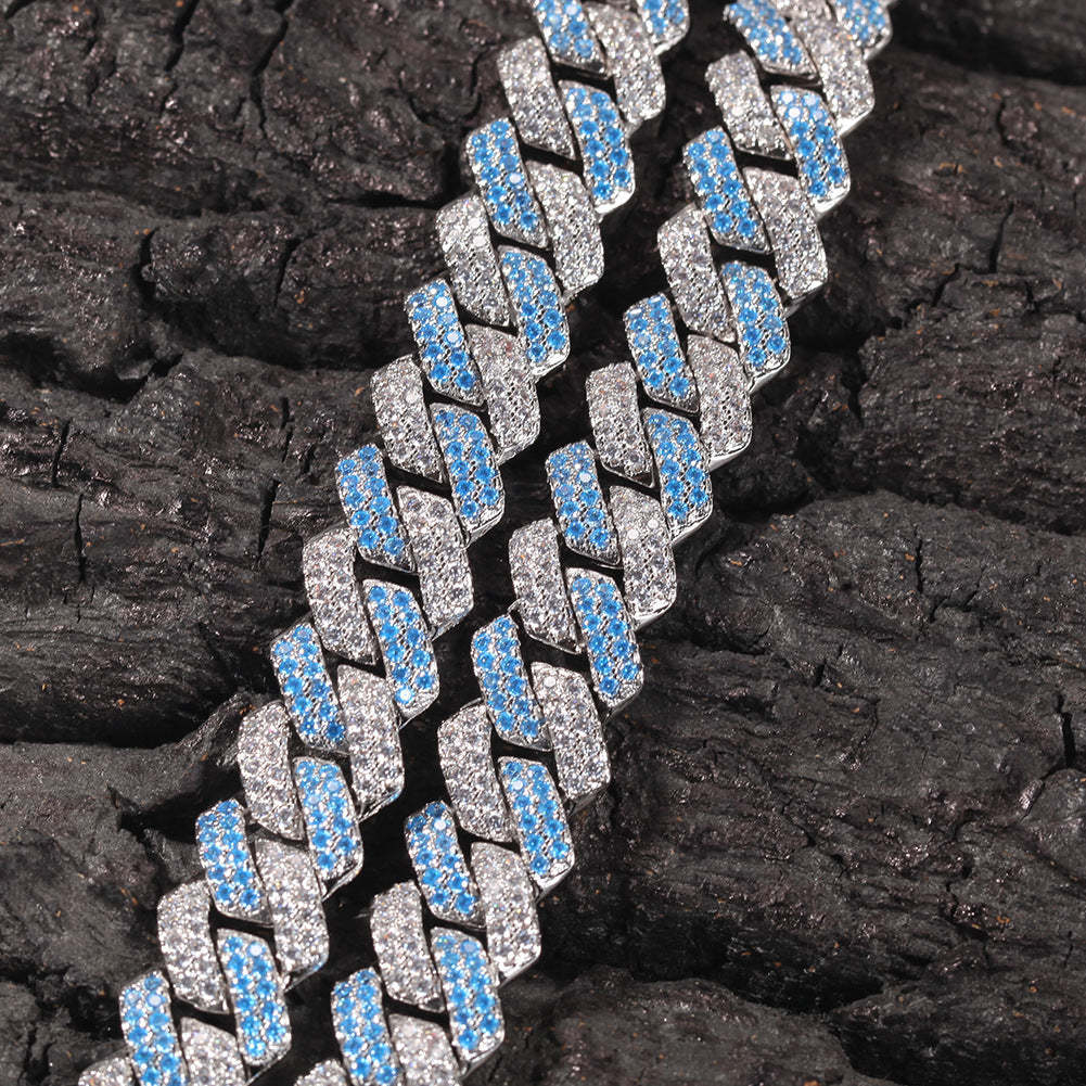 13mm Two-tone Gemstone Moissanite Cuban Chain in VVSBOX