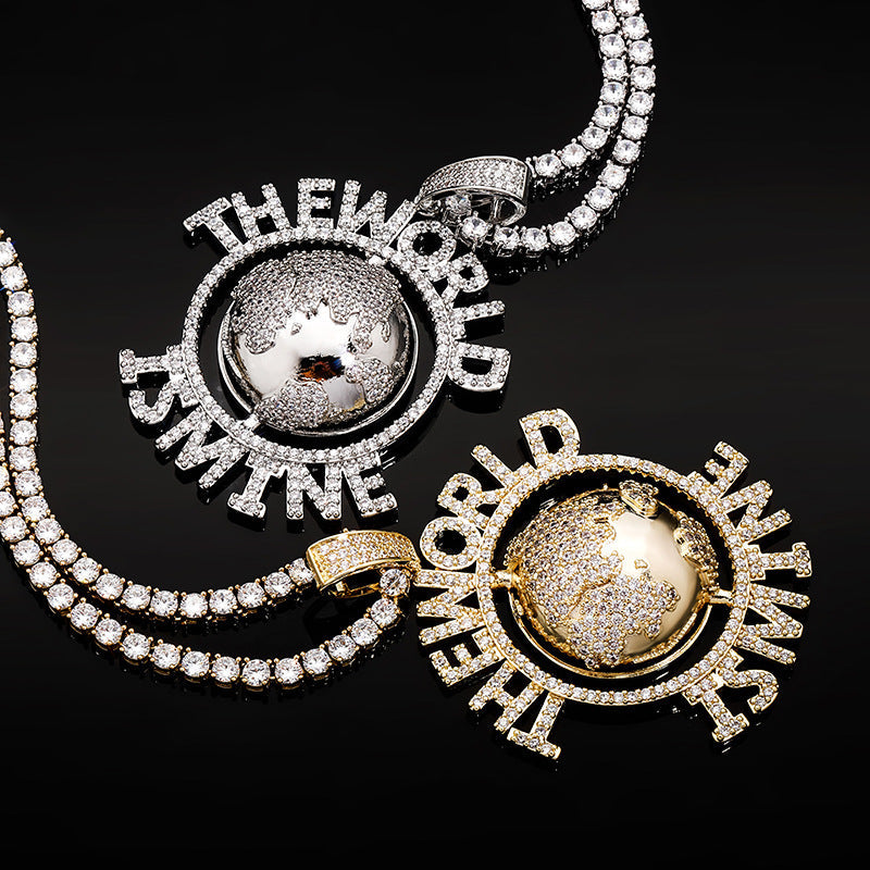 Moissanite Ice circle cut THE WORLD IS MY design pendant