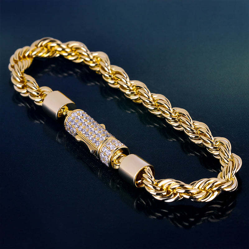 6mm Moissanite Iced Out Clasp Rope Bracelet for Men's
