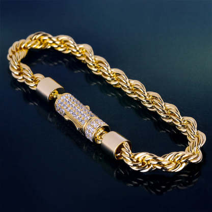 6mm Moissanite Iced Out Clasp Rope Bracelet for Men's