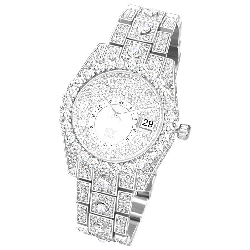 Iced Round Cut Arabic Numerals Men's Watch in White Gold